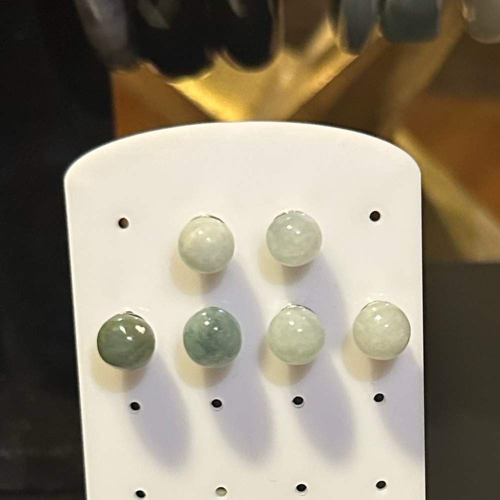Lot of 3 Pairs Jadeite Jade and Silver Studs